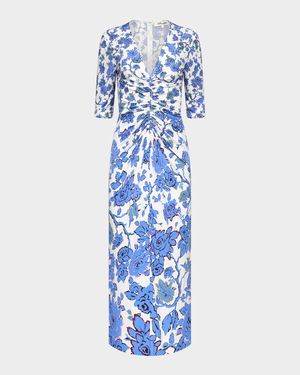Alba Ruched Floral-Print Maxi Dress
