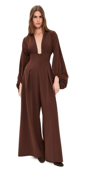 Andrea Iyamah Zerra Bubble Sleeve Jumpsuit Coffee XL