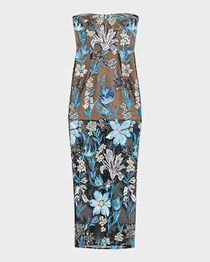 Dahlia Strapless Sequined Floral Tulle Gown