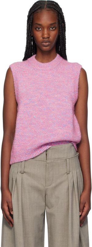GANNI Gilet rose en tricot