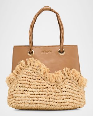 Jojo Raffia & Leather Top-Handle Bag