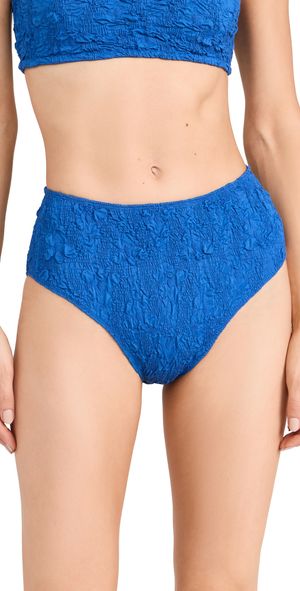 Sea Slone Solid Smocked High Waisted Bikini Bottoms Blue S