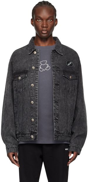 We11done Blouson surdimensionné noir en denim