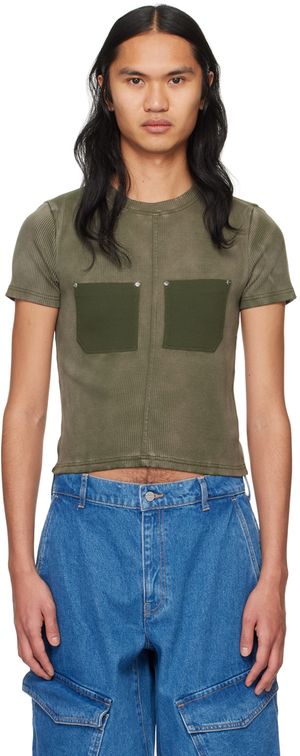 Dion Lee Khaki Sprayed Shrunken Rivet T-Shirt