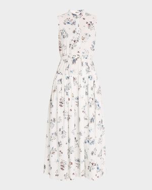 Floral-Print Poplin Sleeveless Midi Shirtdress With Belt