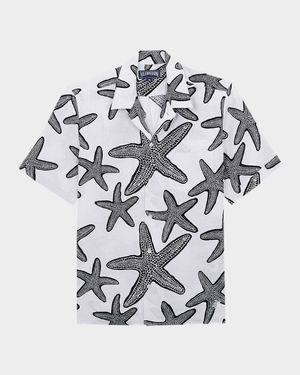Men's Starfish-Print Camp Shirt