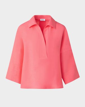 Kimono-Sleeve Linen Collared Blouse