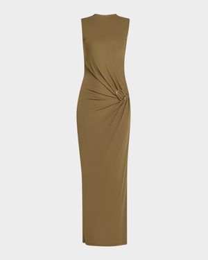 Sleeveless Viscose Knit Maxi Dress with Buckle