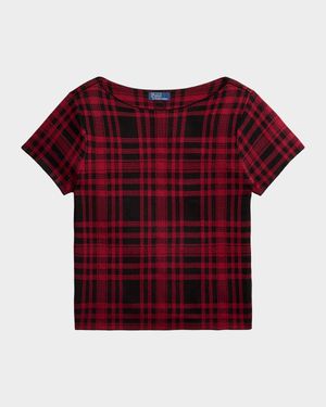 Plaid Short-Sleeve Sweater