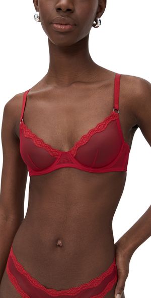 Fleur du Mal Sheer Tulle Demi Bra Rouge 34D