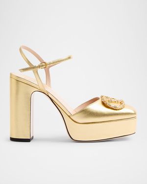 VLogo Metallic Ankle-Strap Platform Pumps