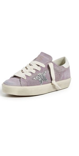 Golden Goose Hi Star Suede Upper and Toe Glitter Star Leather Heels Lilac/Silver/White 38