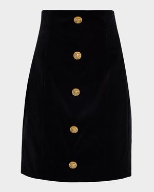 Button-Front Velvet Mini Skirt