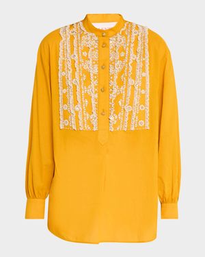 Crystal Ruffle Bib Cotton Muslin Top