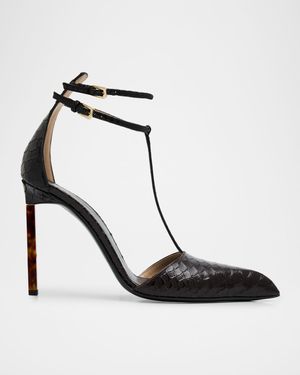Python-Effect Stiletto T-Strap Pumps