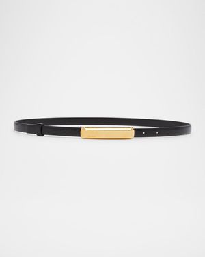 Bar Smooth Leather Skinny Belt