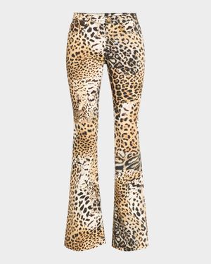 Mid-Rise Jaguar-Print Flare Jeans