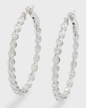 18K White Gold Round Diamond Hoop Earrings, 4.4tcw