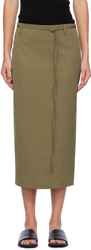 St. Agni Khaki Belted Midi Skirt
