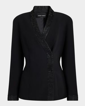 Strass Lapel Double-Breasted Asymmetric Jacket