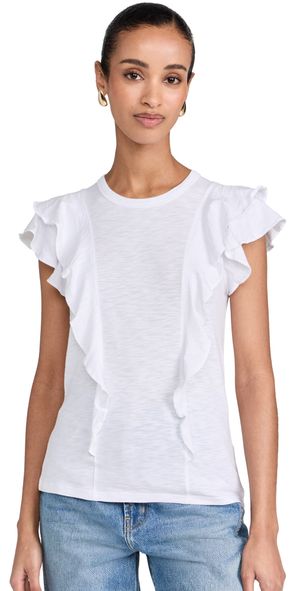 Veronica Beard Jean Bea Short Sleeve Ruffle Tee Heather Grey XL