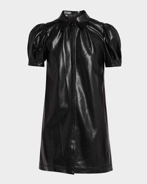 Jem Vegan Leather Puff-Sleeve Shirtdress