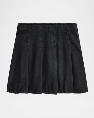 Girl's Pleated Cotton Denim Skirt, Size 2-6X