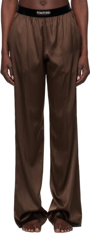 TOM FORD Brown Stretch Silk Satin Pyjama Pants