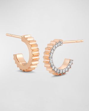 Clive Rose Gold Fluted Huggie Earrings with White Rhodium Diamond Edges