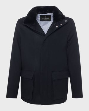 Men's Loro Piana Wool Jacket with Detachable Lamb Shearling Collar