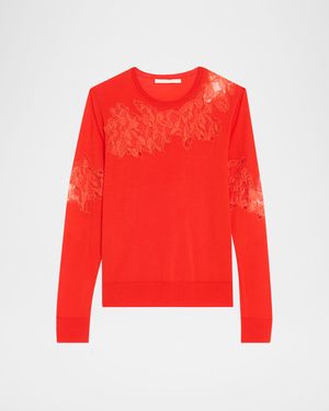 Lace-Inset Merino Wool Sweater