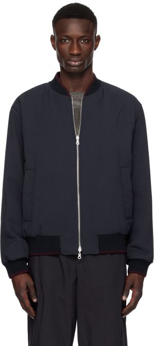 Dries Van Noten Navy Jacquard Reversible Bomber Jacket