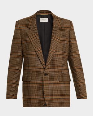 Oversized Check Single-Breasted Blazer Jacket
