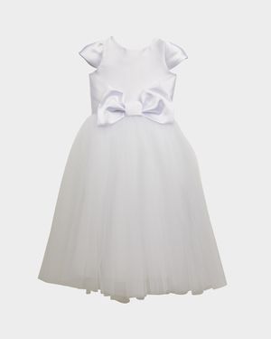 Girl's Elizabeth Satin Bow Tulle Dress, Size 2-12