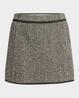 Raw-Edge Trim Herringbone Mini Skirt