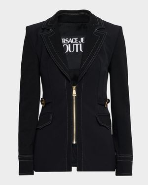 Zip-Front Denim Buckle Jacket