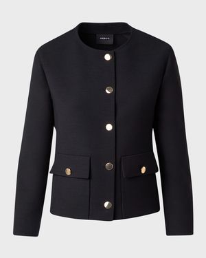 Double-Face Wool Winter Jacket with Gold-Tone Buttons