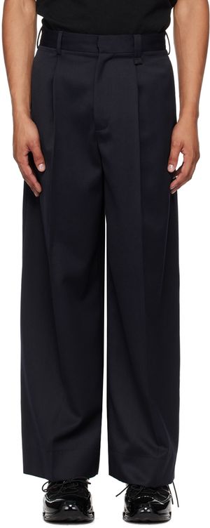 Simone Rocha Navy Pleated Wide Leg Trousers