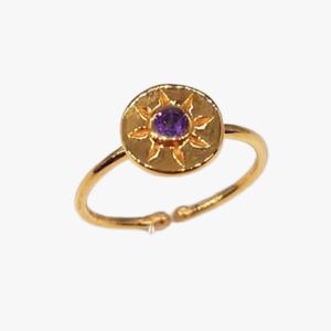 Ginandger - Bague soleil améthyste - Taille Unique - Bleu