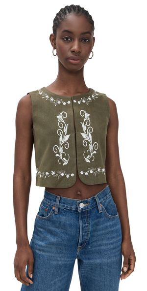 Line & Dot Brea Embroidered Top Olive XS