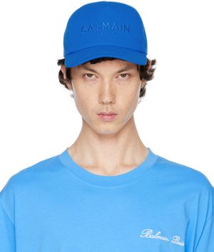Balmain Casquette bleue en coton à logo brodé