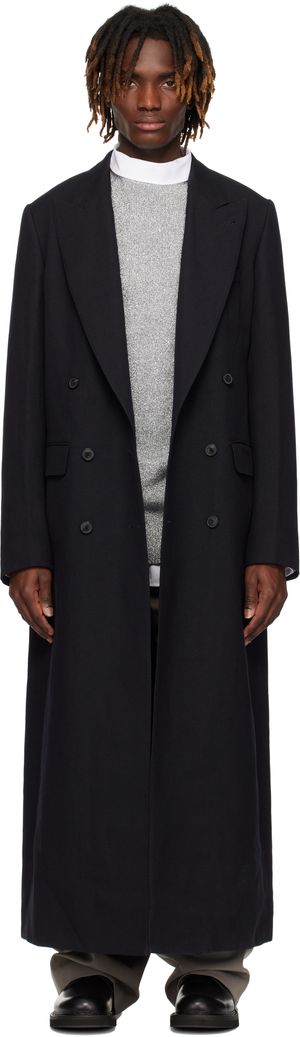 Dries Van Noten Navy Double-Breasted Coat