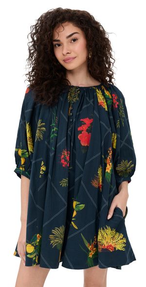 Coniglio Palm Beach Shirred Half Placket Mini Dress Florida Frame Navy One Size