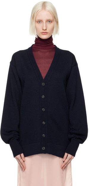 Maison Margiela Cardigan bleu marine en tricot jauge 7