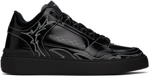 Balmain Black B-Court Mid Top Western Glazed Leather Sneakers