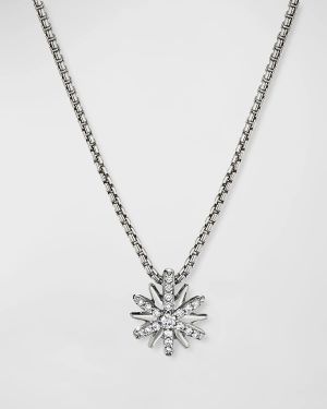 Petite Starburst Diamond Pave Pendant Necklace in Silver with Diamonds