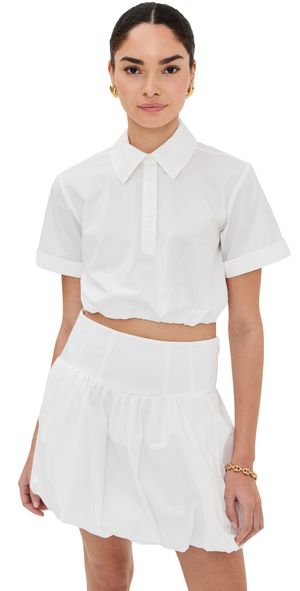 SIMKHAI Nicky Short Sleeve Cropped Top White XL