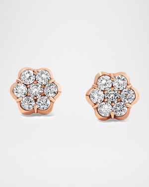 18K Pink Gold 14 Diamond Flower Stud Earrings, 1.51tcw