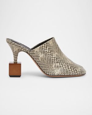 Les Bisou Leather Cube-Heel Mules