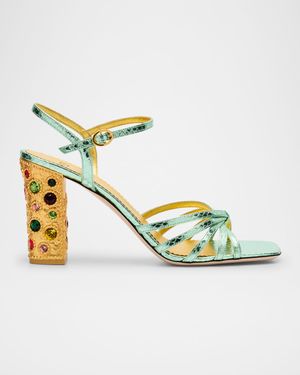 Metallic Jewel Ankle-Strap Sandals